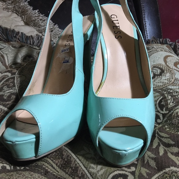 GORGEOUS MINT GREEN PEEP TOE SLING BACK HIGH HEEL SHOE PUMP FABULOUS FUN - Picture 4 of 11